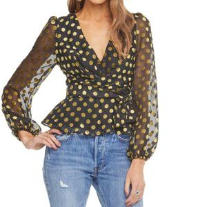 ASTR The Label Black Gold Dot Top Ballon Sleeves Size Large